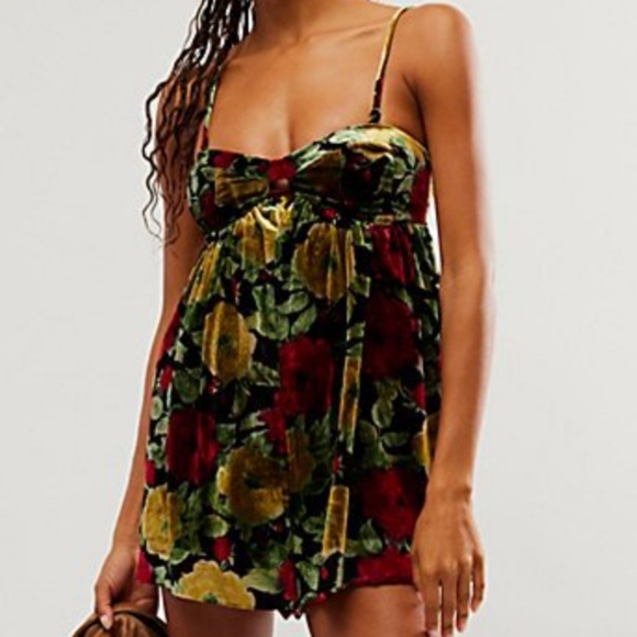 Free People Pants - Free People Luna Velvet Romper Floral Large